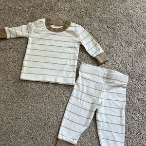 Classic White and Tan Striped Pajama Set